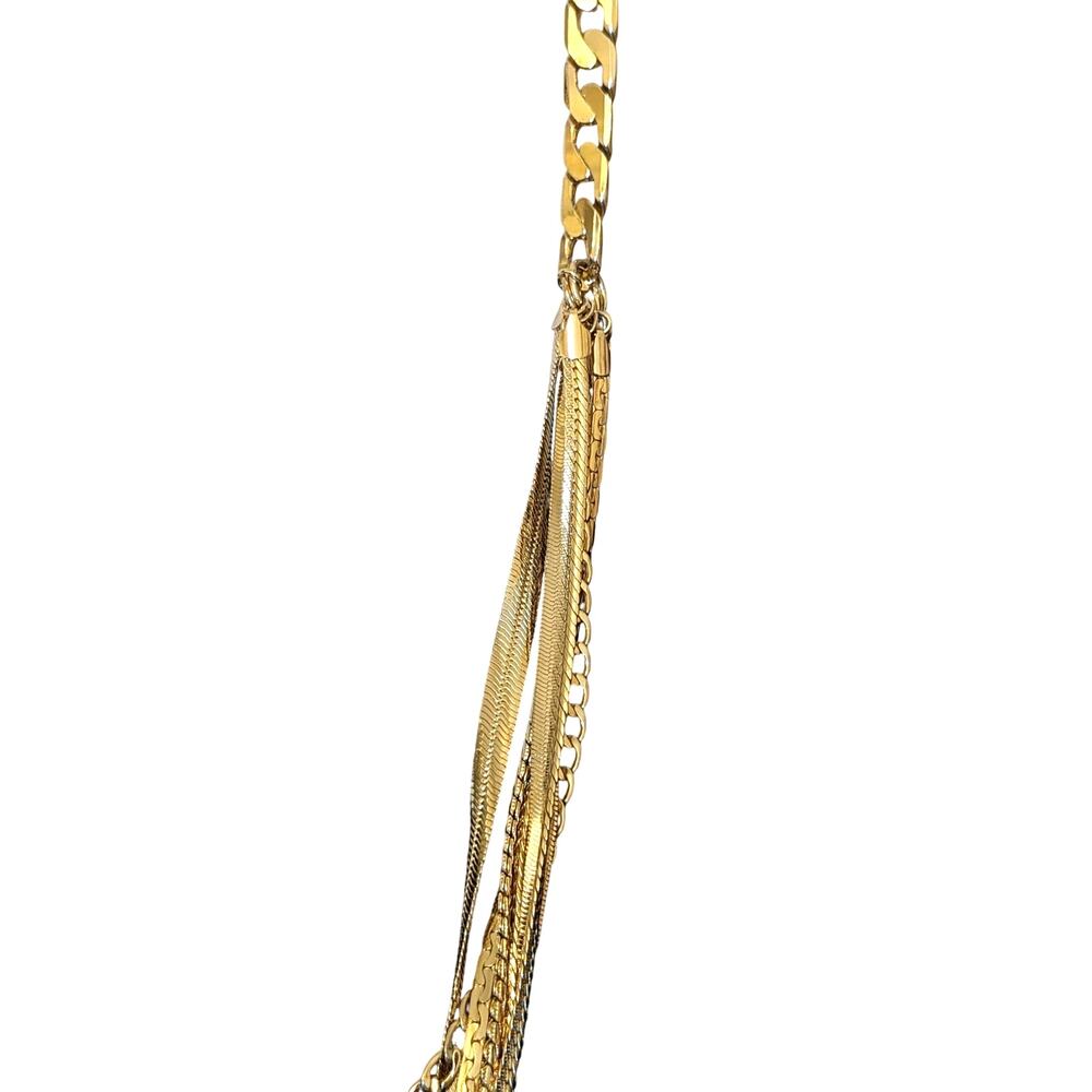 Chunky Long One Strand Into Seven Strands High Shine Gold Tone Chain Necklace - Picture 4 of 8